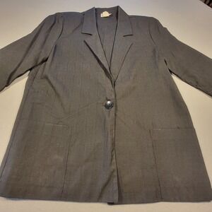 VTG 80s Alice Stuart Blazer Longline 3/4 Sleeve Single Button Women's M Black
